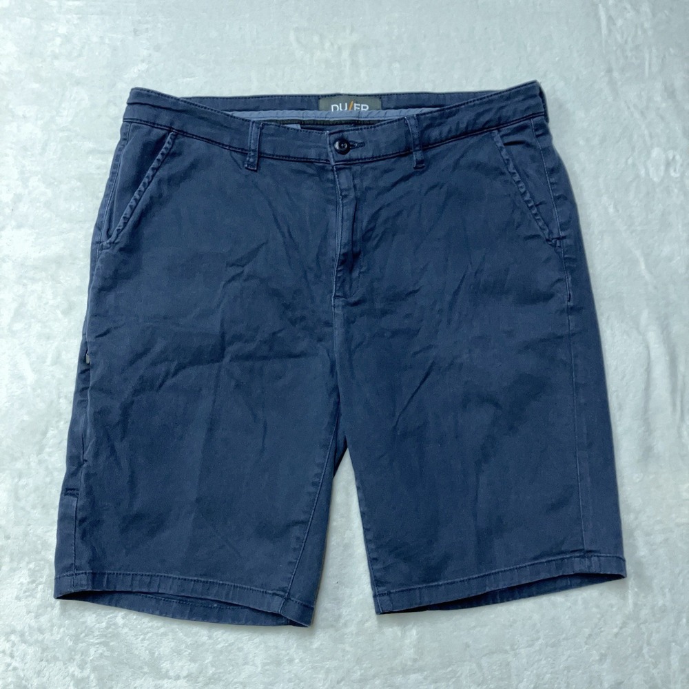 DU/ER Live Free Journey Chino Shorts Mens 34 Blue Stretch Preppy Casual DUER